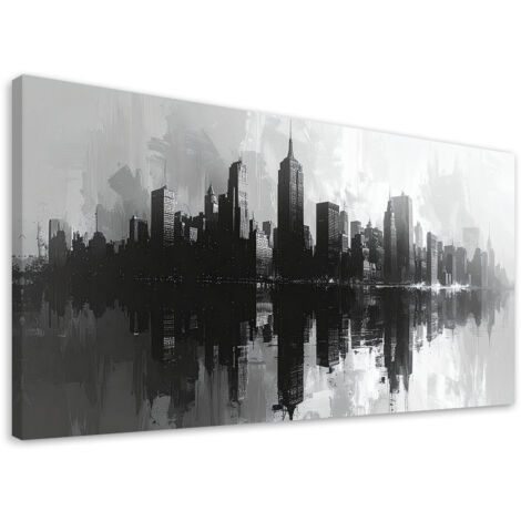 Quadro su tela, Edifici della città in bianco e nero imitazione pittura, 120x60 (1/5)