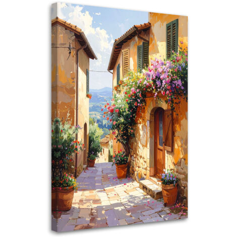 Stampe su Tela, Strada toscana colorata con vista sulle montagne, 70x100