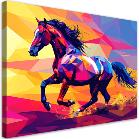 Quadro su tela, Cavallo al galoppo geometrico colorato, 30x20 (1/5)