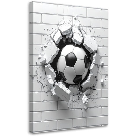 Quadro su tela, Pallone da calcio che sfonda un muro di mattoni, 60x90 (1/5)