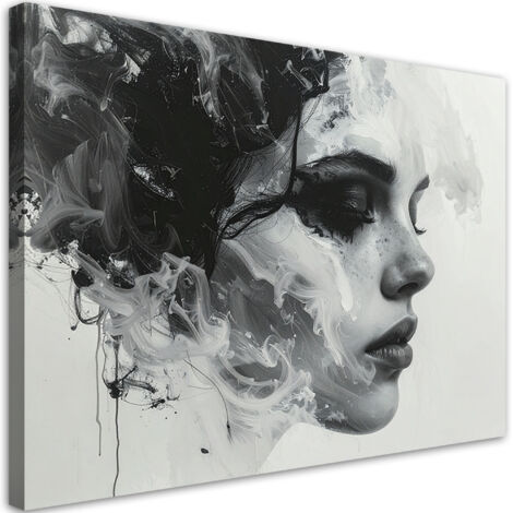 Stampe su Tela, Ritratto astratto di una donna in bianco e nero, 45x30 (1/5)