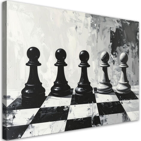 Quadro su tela, Scacchi Eleganza e strategia in bianco e nero, 45x30 (1/5)