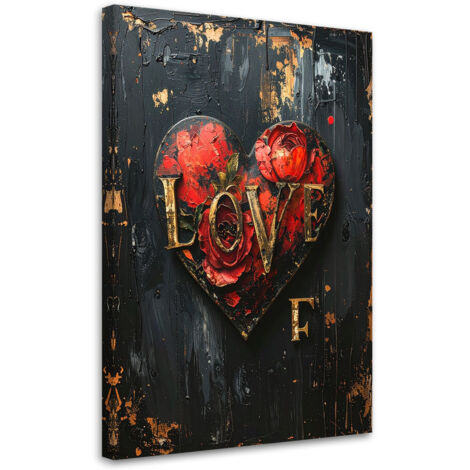 Quadro su tela, Cuore con iscrizione d'amore in stile vintage, 30x45 (1/5)