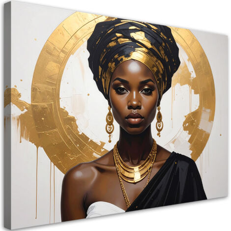 Stampe su Tela, Ritratto di una donna con turbante dorato in stile glamour, 30x20 (1/5)