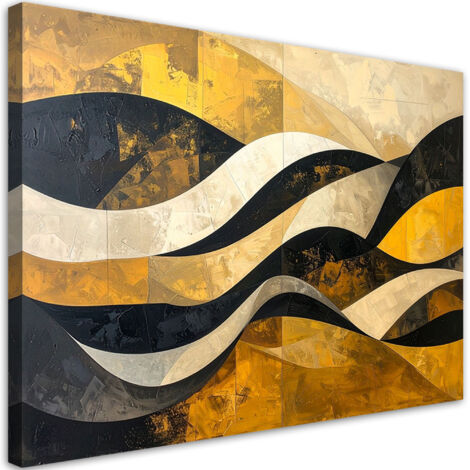 Quadro su tela, Astrattismo linee forme giallo nero oro, 30x20 (1/5)
