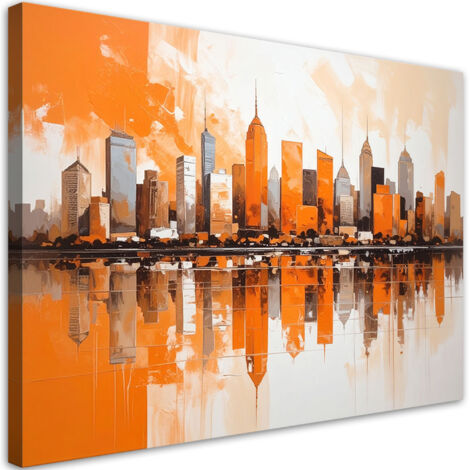 Quadro su tela, Edifici urbani arancioni imitazione vernice, 90x60 (1/5)