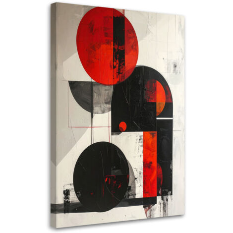 Quadro su tela, Astrattismo cerchi geometrici rosso e nero, 20x30 (1/5)