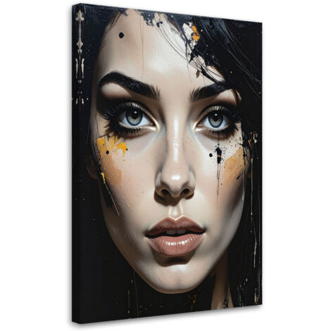 Quadro su tela, Ritratto di una donna astrazione alla moda con accenti di vernice, 60x90 (1/5)