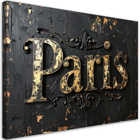 Quadro su tela, Insegna Parigi imitazione vernice nero e oro, 100x70 (1/5)