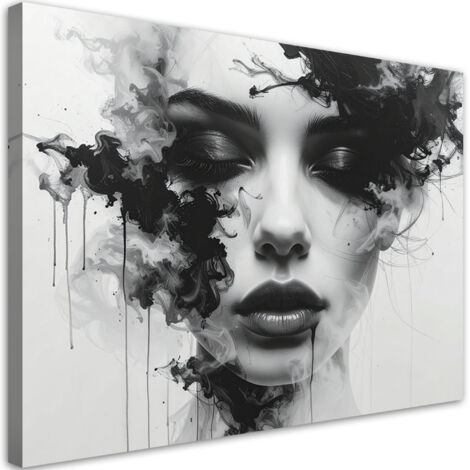 Quadro su tela, Donna in bianco e nero con effetto fumo, 100x70 (1/5)
