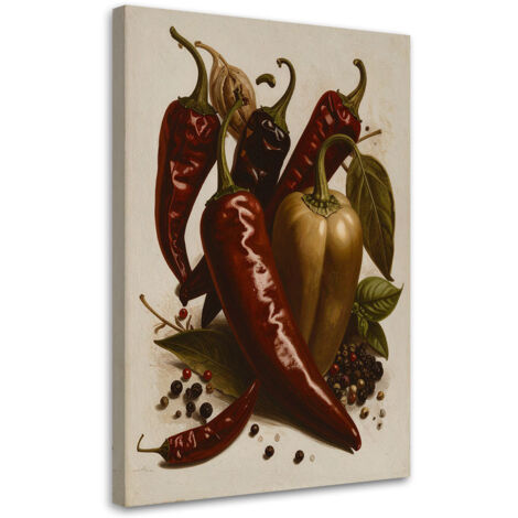 Quadro su tela, Peperoni rossi, erbe aromatiche e pepe, 20x30 (1/5)