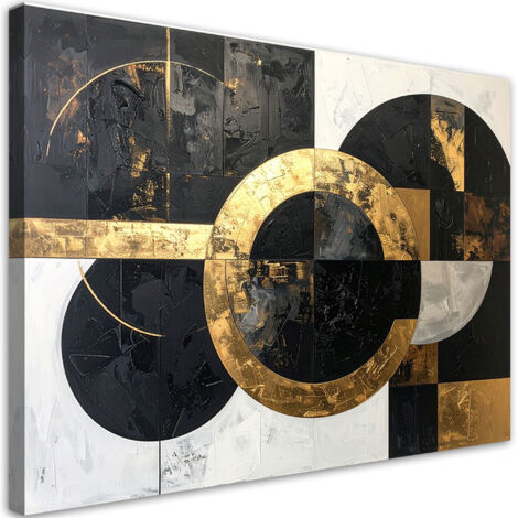 Quadro su tela, Astrattismo texture cerchi forme nero oro, 60x40 (1/5)