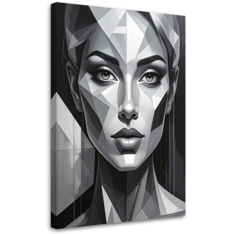 Quadro su tela, Ritratto geometrico di donna bianco e nero, 20x30 (1/5)