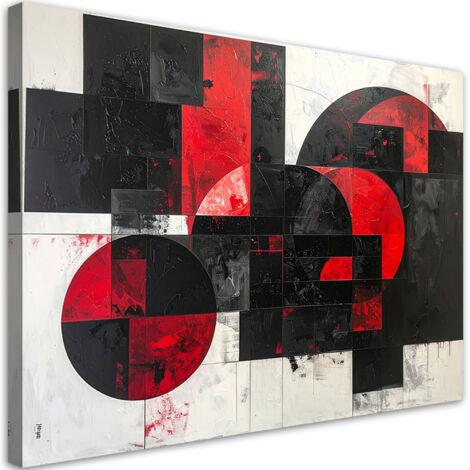 Stampe su Tela, Astrattismo texture cerchi forme nero e rosso, 100x70 (1/5)