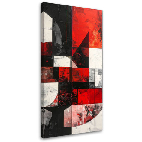 Quadro su tela, Astrattismo texture cerchi forme nero e rosso, 40x80 (1/5)