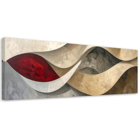 Quadro su tela, Astrattismo linee texture beige rosso, 90x30 (1/5)