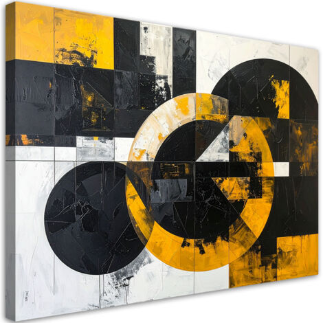 Stampe su Tela, Astrattismo texture cerchi forme nero giallo, 90x60 (1/5)