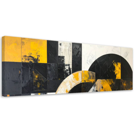 Quadro su tela, Astrattismo cerchi forme nero giallo, 90x30 (1/5)