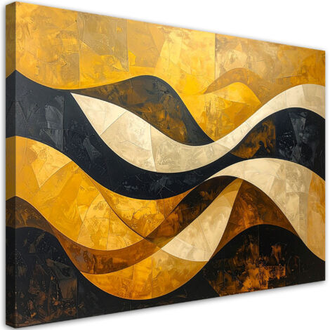 Quadro su tela, Astrattismo linee forme giallo nero oro, 30x20 (1/5)