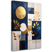 Quadro su tela, Astrazione cerchi e foglie blu, 30x45