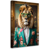 Quadro su tela, Leone in abito colorato glamour, 40x60
