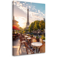 Quadro su tela, Caffè parigini con vista sulla Torre Eiffel, 20x30