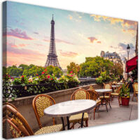Quadro su tela, Caffè di Parigi con vista sulla Torre Eiffel, 45x30