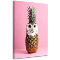 Stampe su Tela, Gufo ananas su sfondo rosa astrazione, 20x30