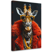 Stampe su Tela, Giraffa con occhiali gialli e pelliccia rossa, 60x90