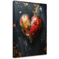 Stampe su Tela, Cuore 3D amore in stile retrò su sfondo nero, 20x30