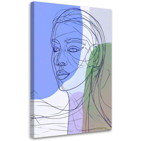 Cuadro sobre Lienzo, Gráfica lineal minimalista de un rostro, 20x30 (1/5)