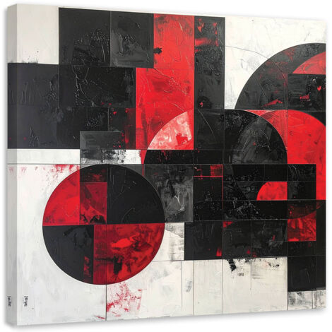 Cuadro sobre Lienzo, Abstracción textura círculos formas negro rojo, 50x50 (1/5)