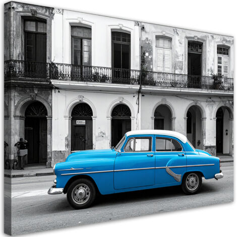 Impresión de Imagen, Coche vintage azul aparcado en una calle de La Habana Cuba, 30x20 (1/5)