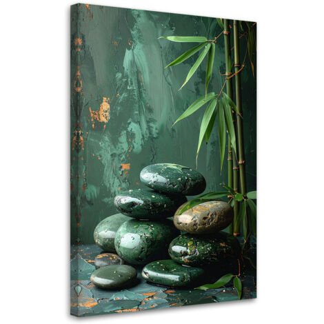 Cuadro en Lienzo, Piedras zen bambú sobre fondo verde, 20x30 (1/5)