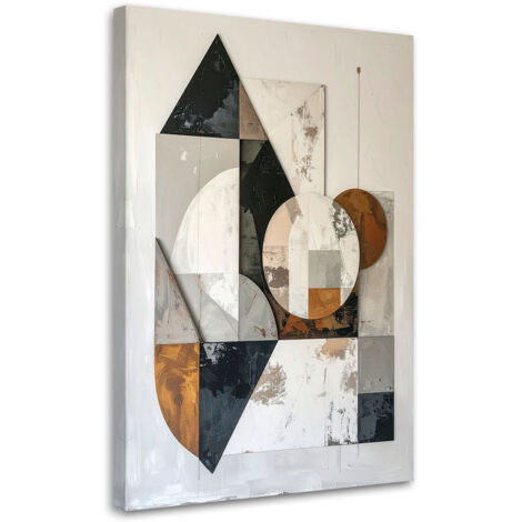 Cuadro sobre Lienzo, Abstracción geométrica en blanco gris beige y dorado, 70x100 (1/5)