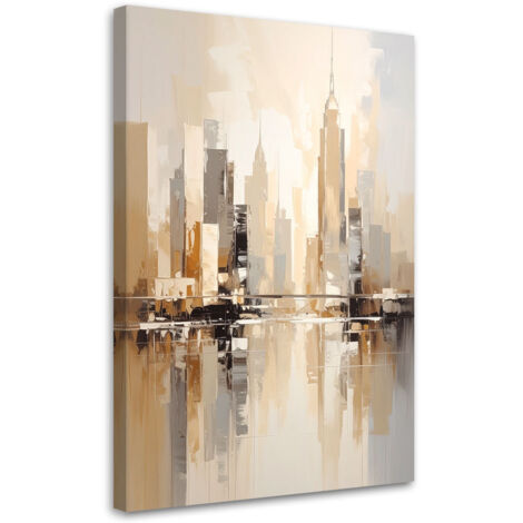 Cuadro sobre Lienzo, Panorama urbano abstracto Decoración moderna en colores beige, 40x60 (1/5)