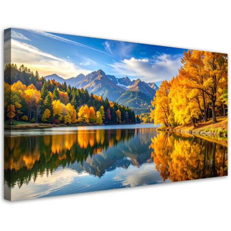 Cuadro sobre Lienzo, Paisaje otoñal lago montañas naturaleza, 80x40 (1/5)