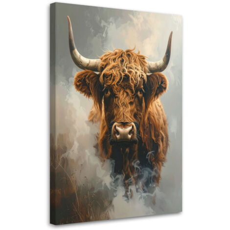 Cuadro sobre Lienzo, Vaca escocesa en la niebla, 20x30 (1/5)