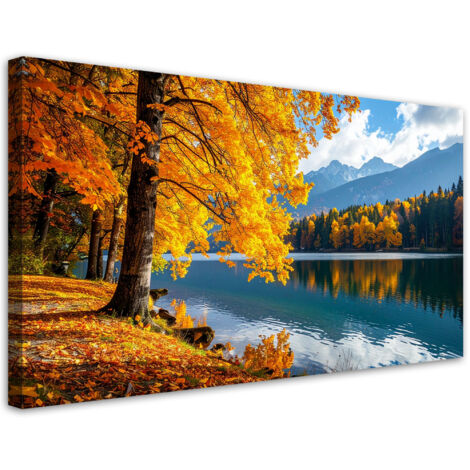 Impresión de Imagen, Paisaje otoñal lago montañas naturaleza, 120x60 (1/5)