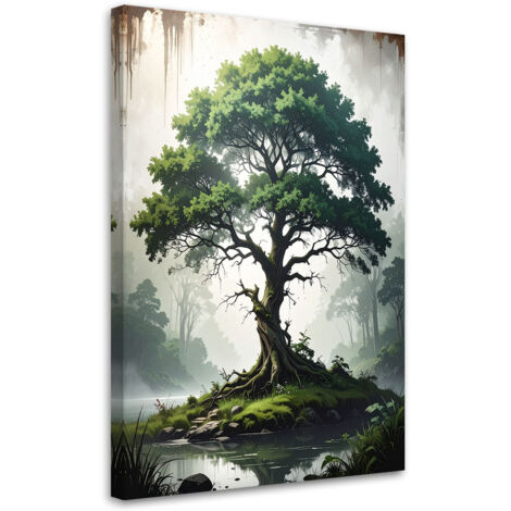 Cuadro en Lienzo, Árbol verde naturaleza lago paisaje, 80x120 (1/5)