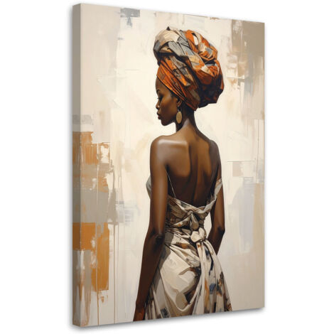 Impresión de Imagen, Retrato africano de una mujer en estilo étnico en tonos beige y marrón, 20x30 (1/5)