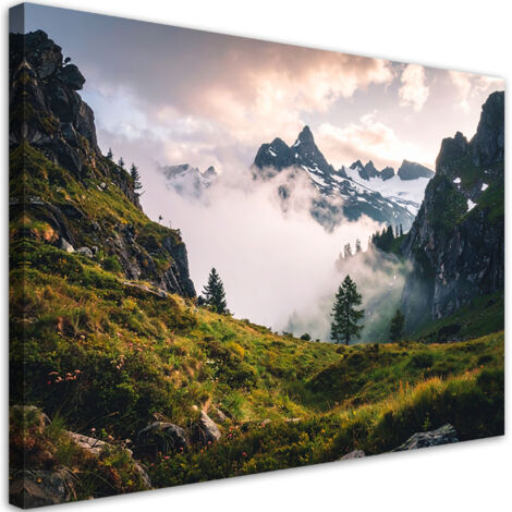 Impresión de Imagen, Paisaje vista montañas bosque niebla naturaleza, 30x20 (1/5)