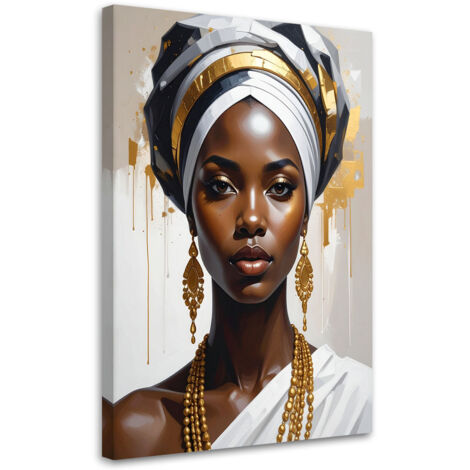 Cuadro en Lienzo, Retrato de una mujer con turbante blanco y dorado, 20x30 (1/5)