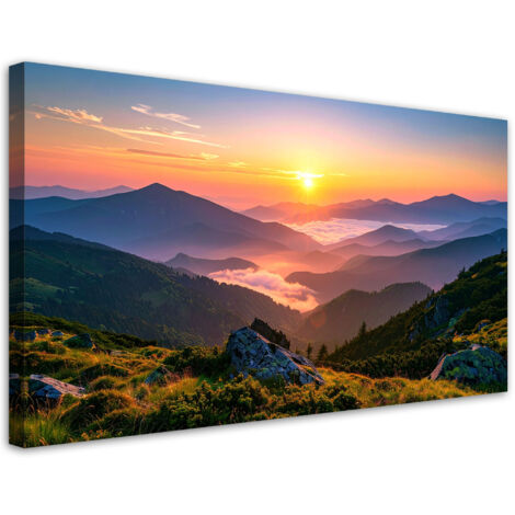 Cuadro sobre Lienzo, Paisaje de montaña puesta de sol, 100x50 (1/5)