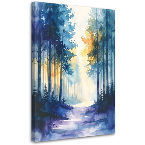 Cuadro sobre Lienzo, Bosque brumoso Paisaje natural en acuarela, 20x30 (1/5)