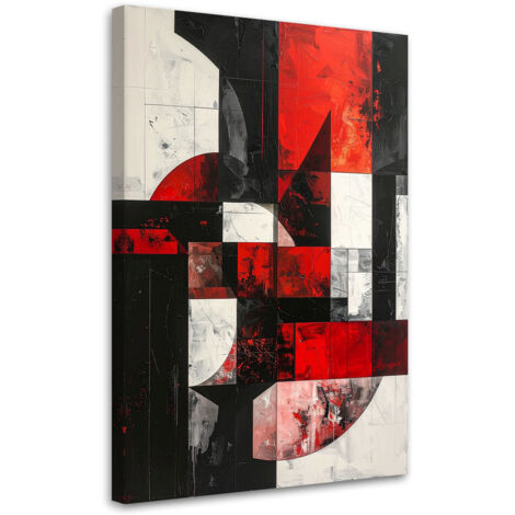 Cuadro en Lienzo, Abstracción textura círculos formas negro rojo, 30x45 (1/5)