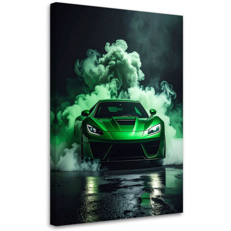 Cuadro sobre Lienzo, Coche deportivo verde en la niebla, 20x30 (1/5)