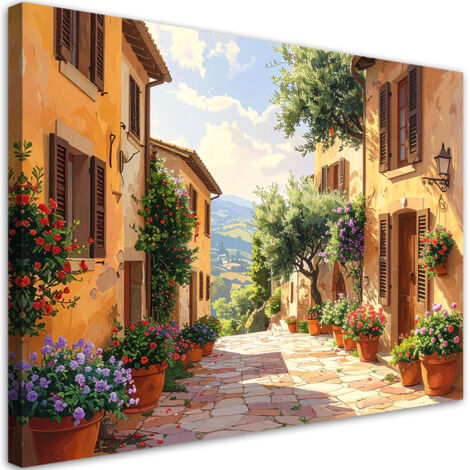 Cuadro en Lienzo, Calles coloridas de la Toscana con casas con flores, 30x20 (1/5)