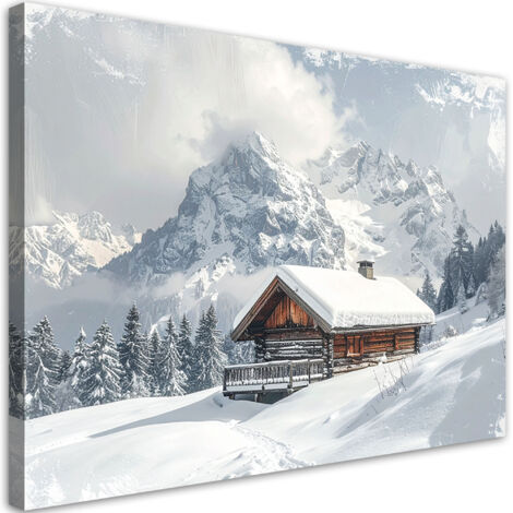 Cuadro sobre Lienzo, Paisaje invernal de montaña cabaña naturaleza, 30x20 (1/5)
