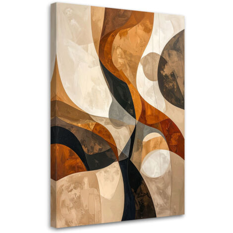 Cuadro sobre Lienzo, Abstracción geométrica en tonos beige y negro con elementos dorados, 20x30 (1/5)